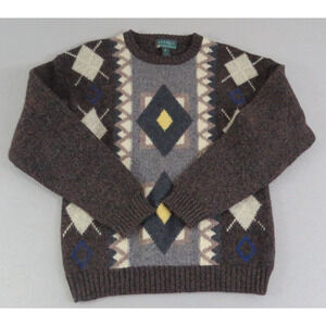 Vintatge Agenda 100% Shetland Wool Aztec Made in Hong Kong Men's‎ Medium Sweater